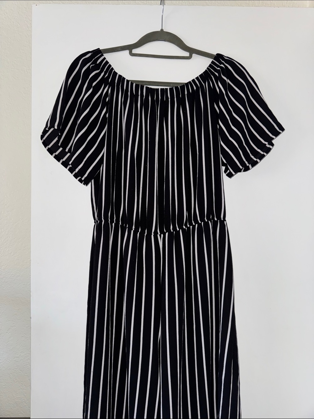 Ambiance Black & White Striped Off-Shoulder Jumpsuit